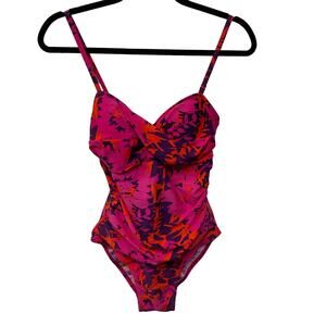 Shore Shapes Floral One Piece Swimsuit Shirred Twist Front Pink Womens Size US 8
